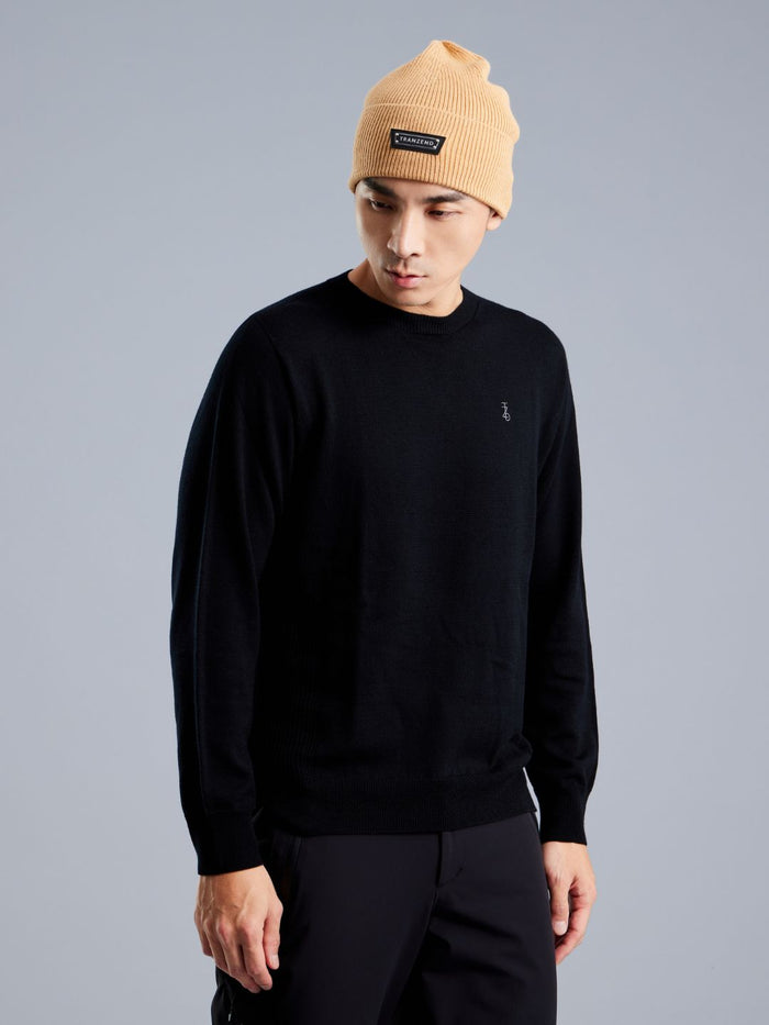 Merino Wool 美麗諾羊毛圓領毛衣 · 黑色