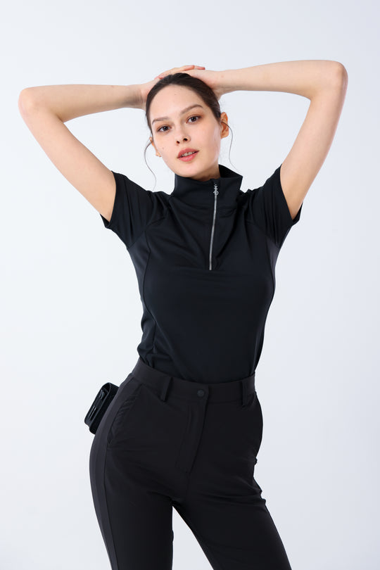 Quater-Zip Mock Neck Polo ｜拉鍊高領Polo 女版