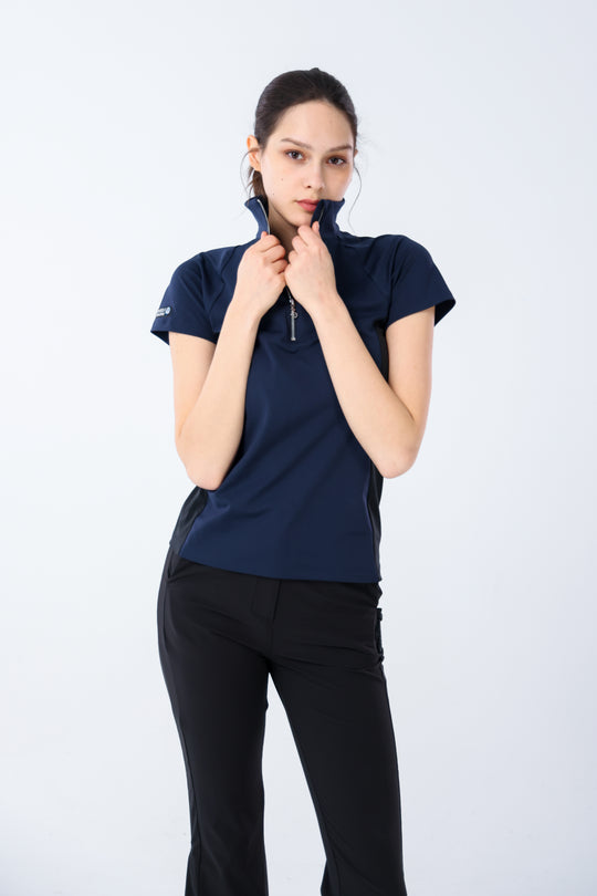 Quater-Zip Mock Neck Polo ｜拉鍊高領Polo 女版