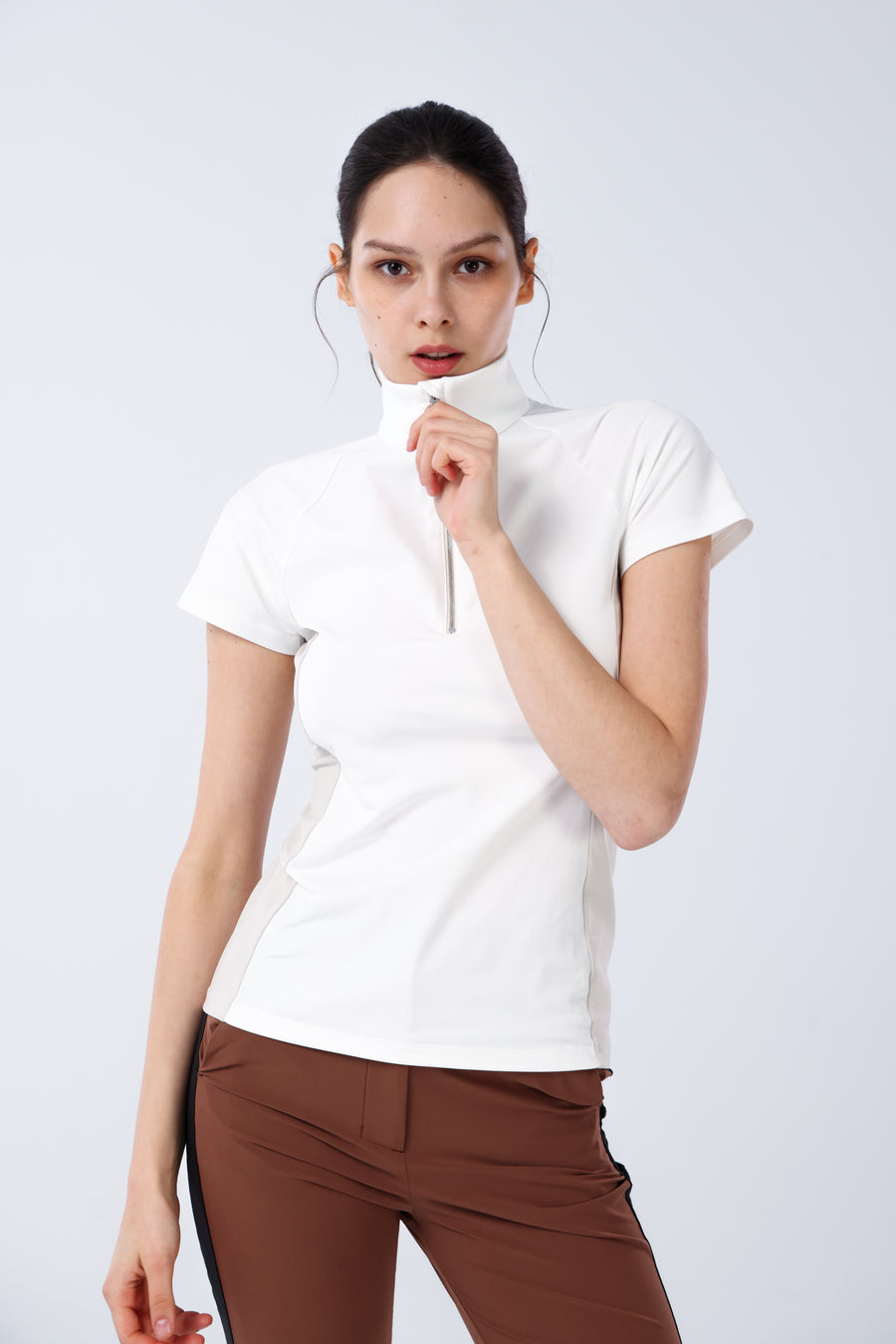 Quater-Zip Mock Neck Polo ｜拉鍊高領Polo 女版