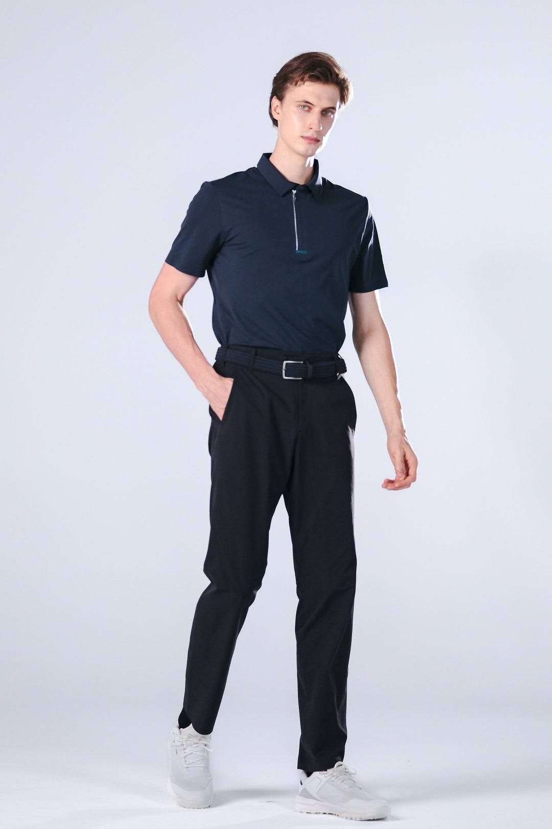 TRANZEND 快乾拉鍊Polo衫 (男) (深藍)