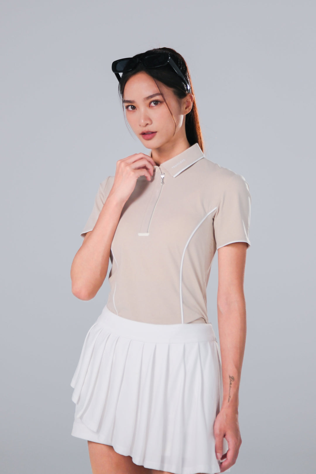 TRANZEND 快乾拉鍊Polo衫 (女) (淺卡其)