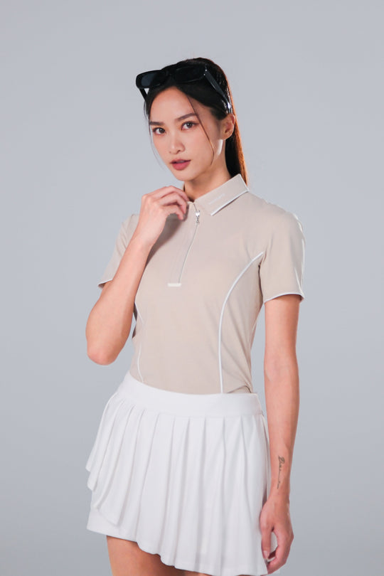 TRANZEND 快乾拉鍊Polo衫 (女) (淺卡其)