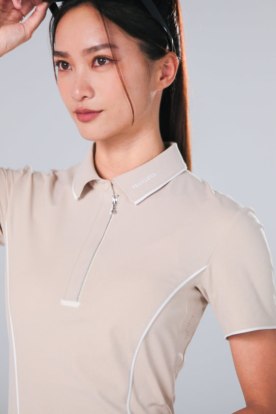 TRANZEND 快乾拉鍊Polo衫 (女) (淺卡其)