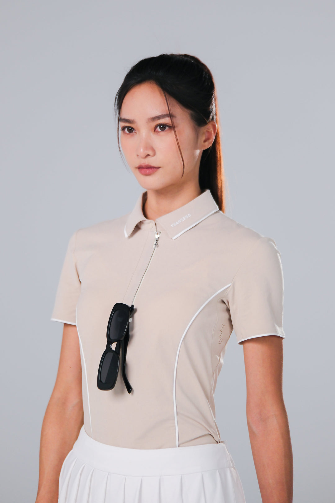 TRANZEND 快乾拉鍊Polo衫 (女) (淺卡其)