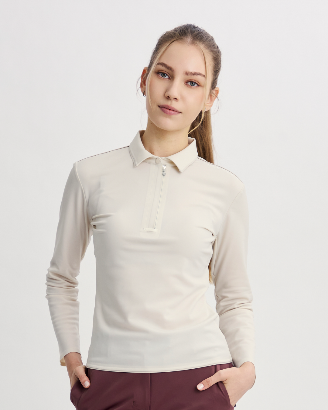 AW26 Golf F Zip Polo Ivory 正面