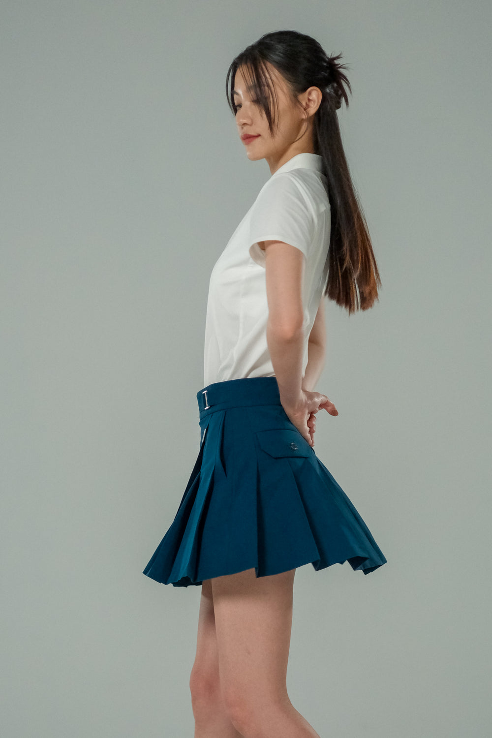 Ace 高爾夫高腰百摺短裙-女-孔雀藍