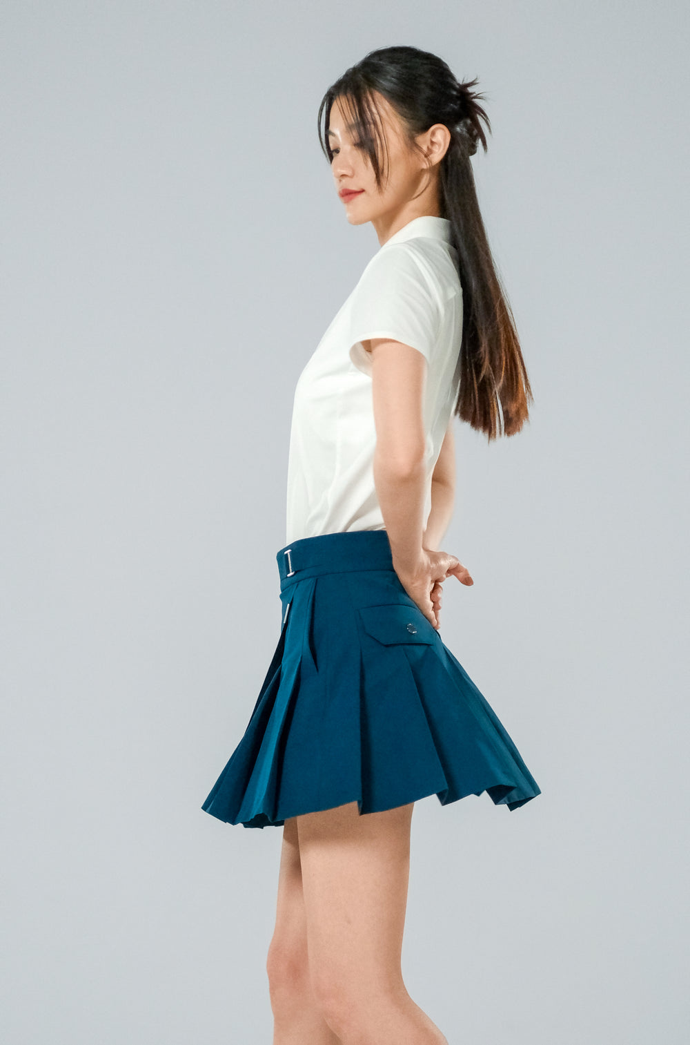 Ace 高爾夫高腰百摺短裙-女-孔雀藍