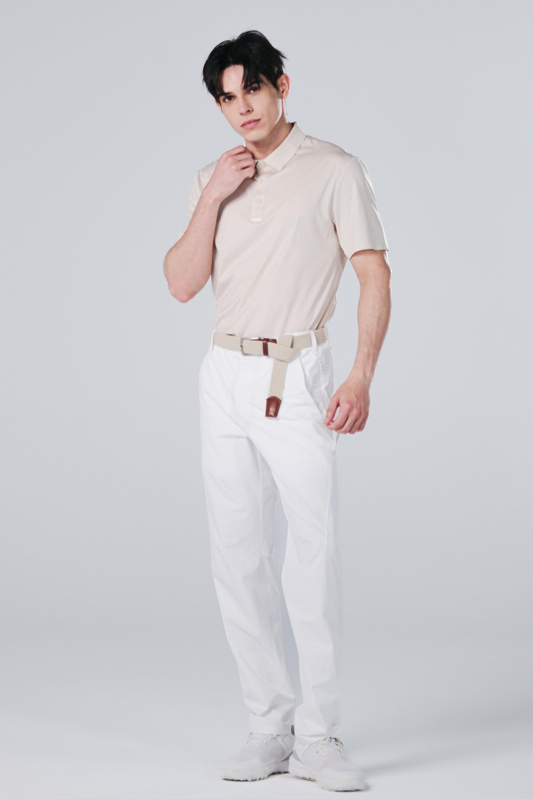 TRANZEND 冰感釘釦Polo衫 男 米 EC照