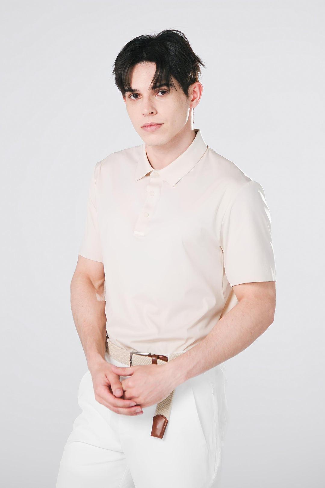 TRANZEND 冰感釘釦Polo衫 男 米 EC照