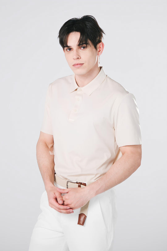 TRANZEND 冰感釘釦Polo衫 男 米 EC照