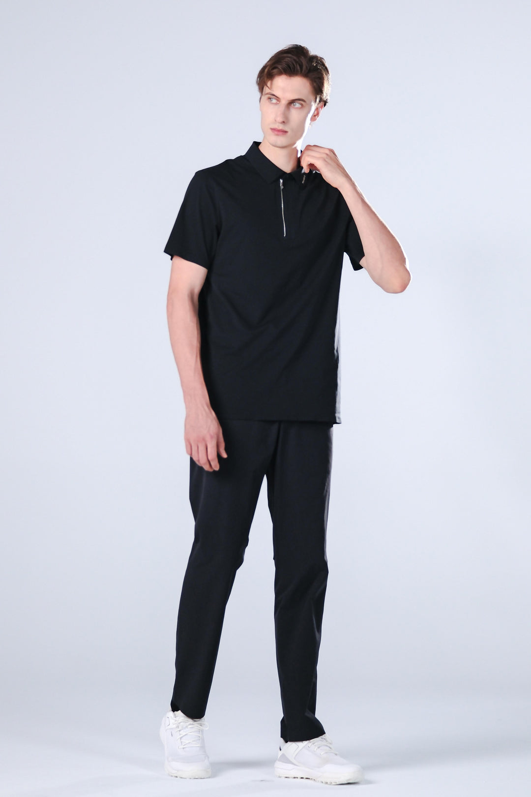 TRANZEND 快乾拉鍊Polo衫 男 黑 EC照