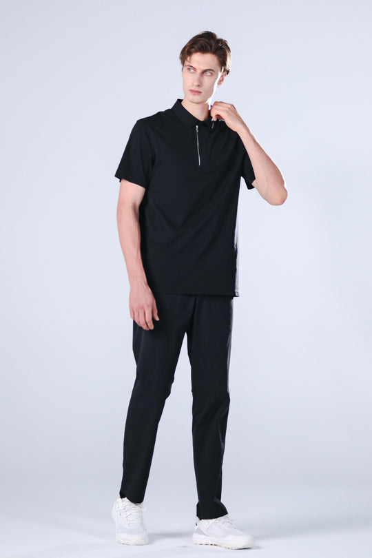 TRANZEND 快乾拉鍊Polo衫 男 黑 EC照