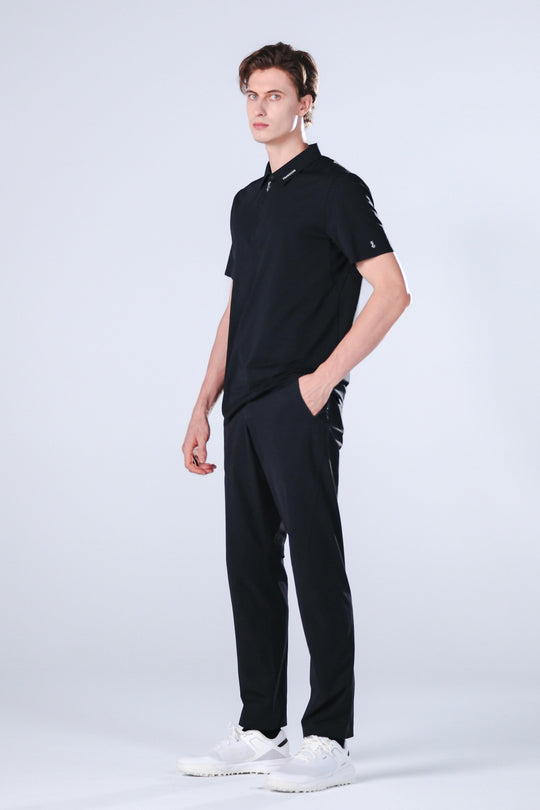 TRANZEND 快乾拉鍊Polo衫 男 黑 EC照