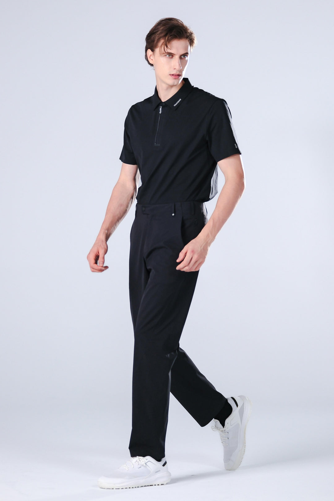 TRANZEND 快乾拉鍊Polo衫 男 黑 EC照