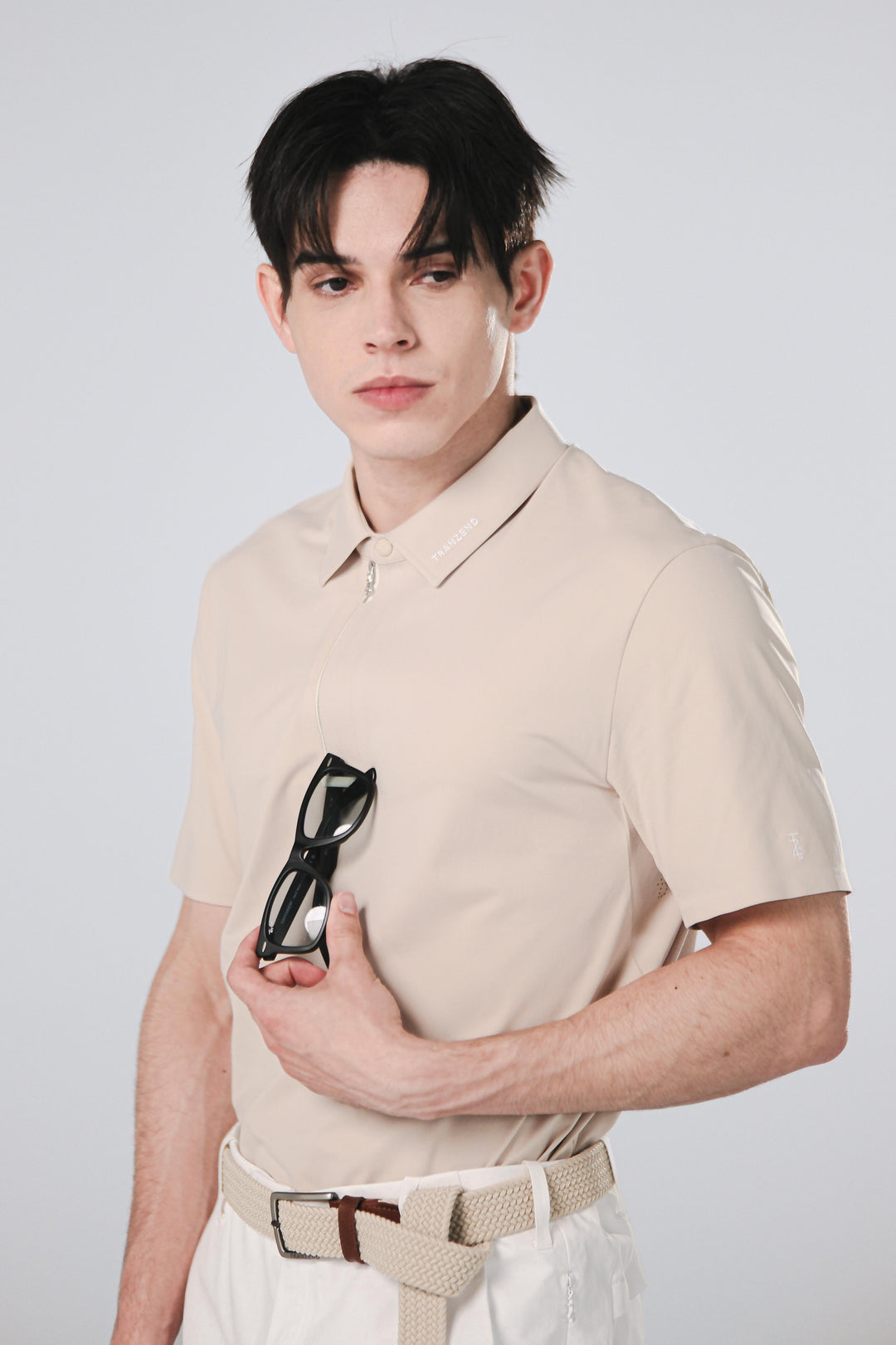 TRANZEND 快乾拉鍊Polo衫 男 米 EC照