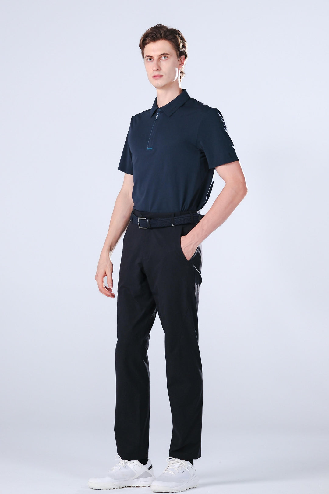 TRANZEND 快乾拉鍊Polo衫 男 藍 EC照