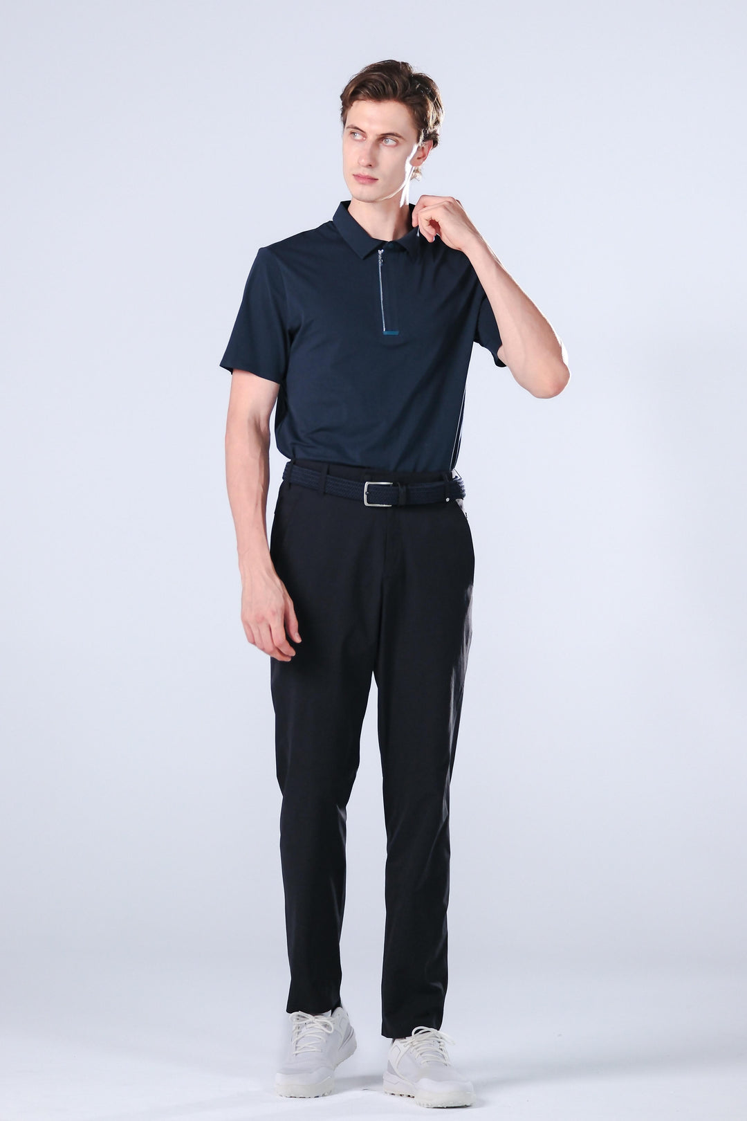 TRANZEND 快乾拉鍊Polo衫 男 藍 EC照