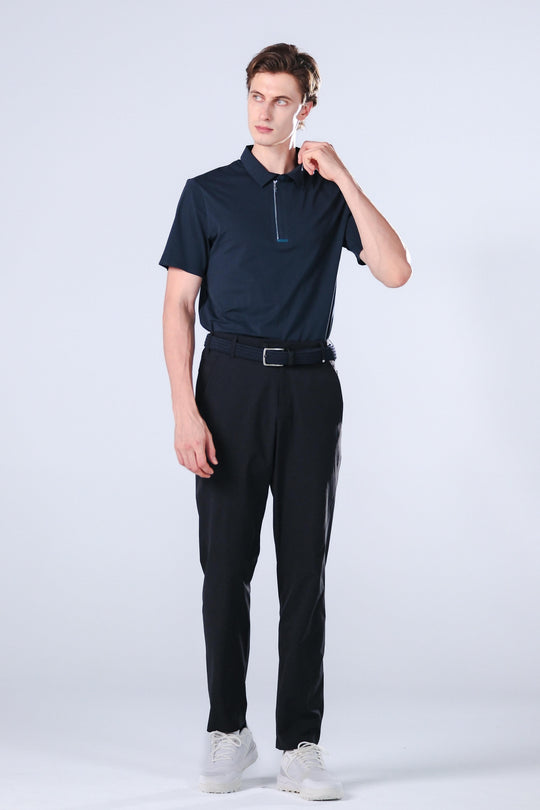 TRANZEND 快乾拉鍊Polo衫 男 藍 EC照