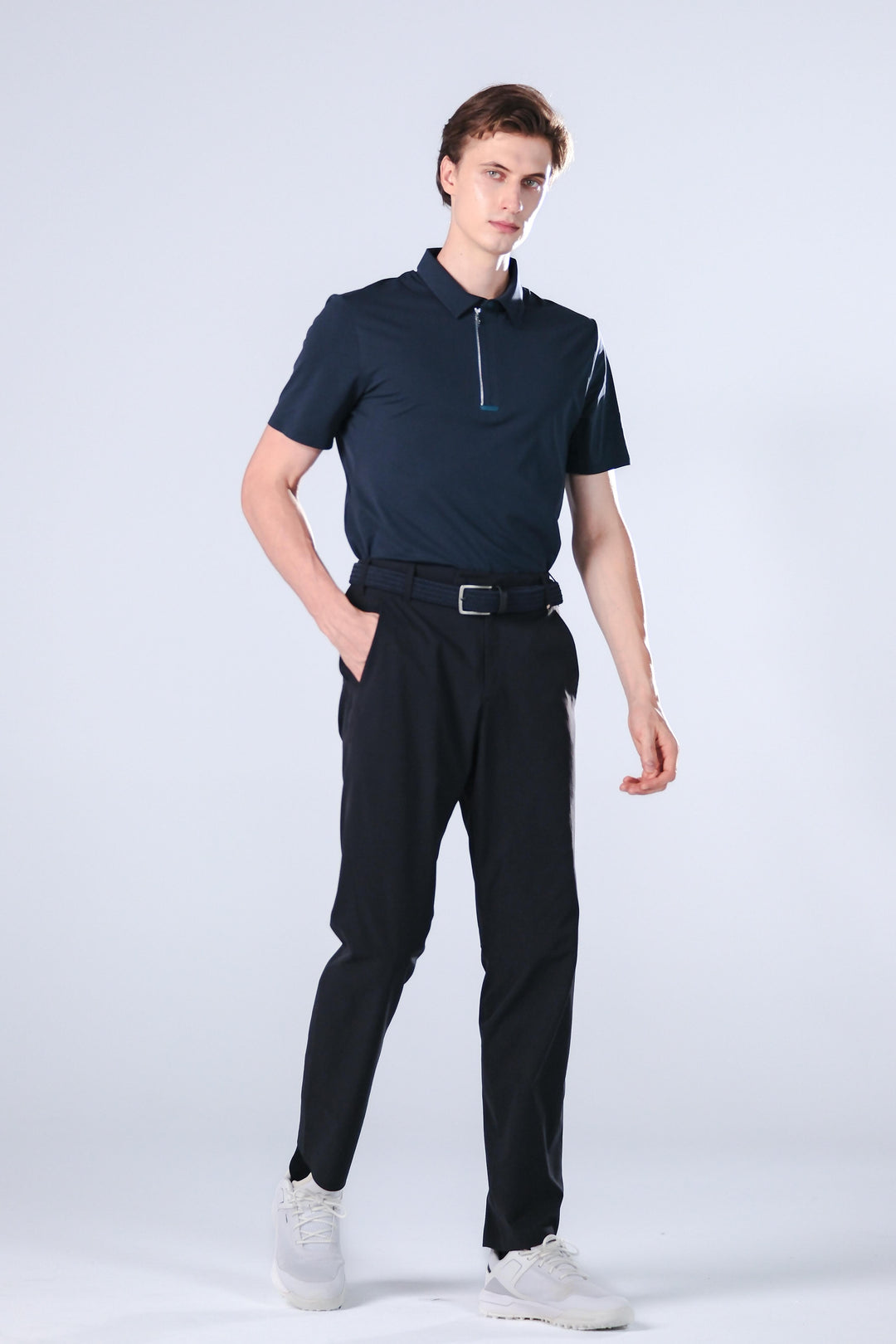 TRANZEND 快乾拉鍊Polo衫 男 藍 EC照