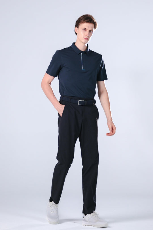TRANZEND 快乾拉鍊Polo衫 男 藍 EC照