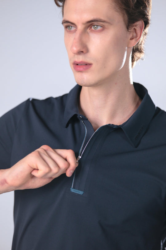 TRANZEND 快乾拉鍊Polo衫 男 藍 EC照
