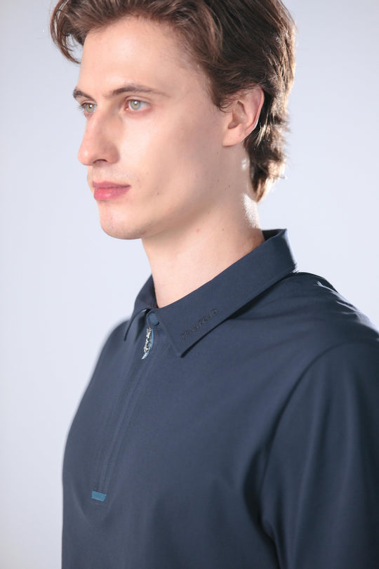 TRANZEND 快乾拉鍊Polo衫 男 藍 EC照