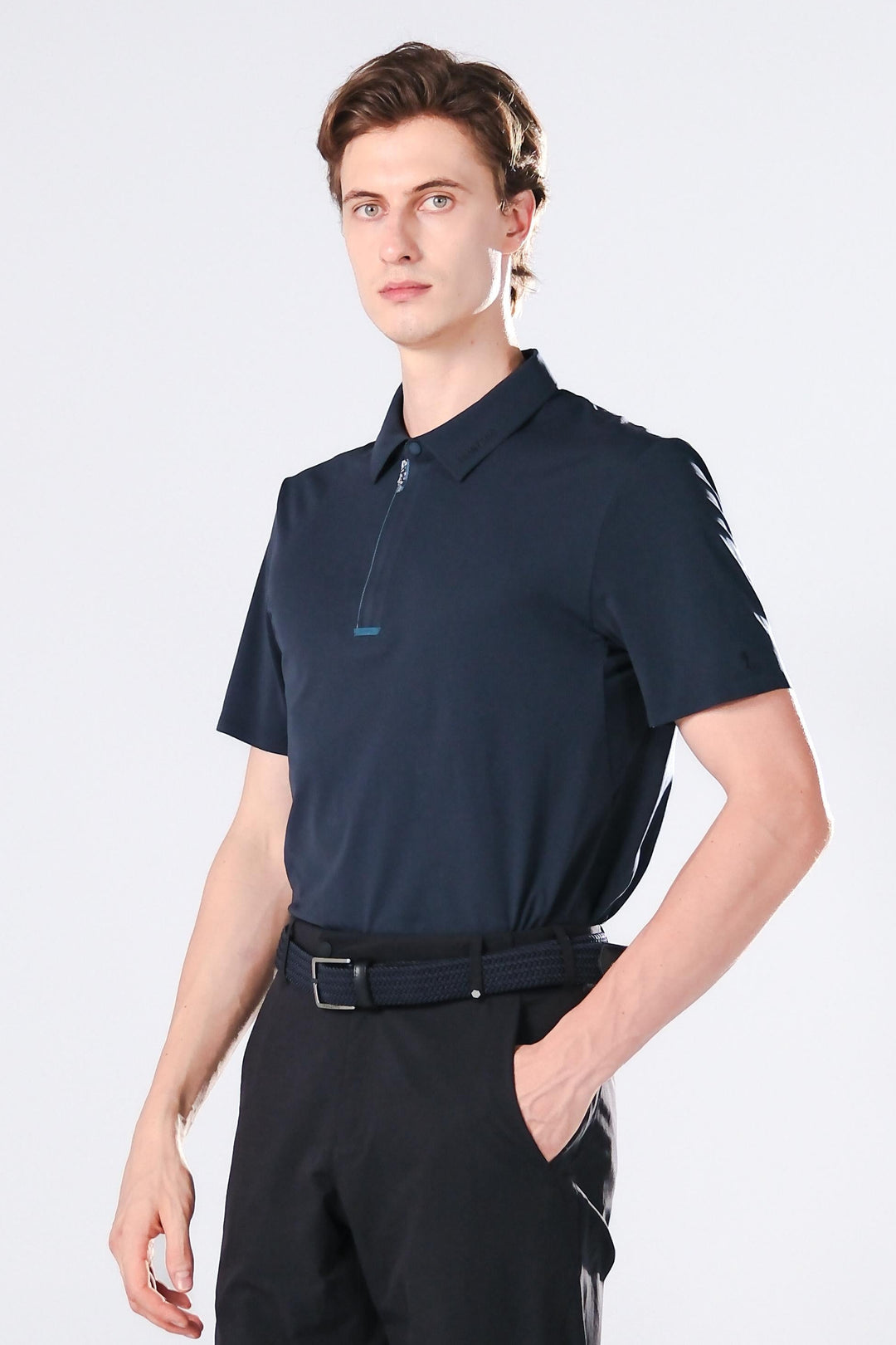 TRANZEND 快乾拉鍊Polo衫 男 藍 EC照