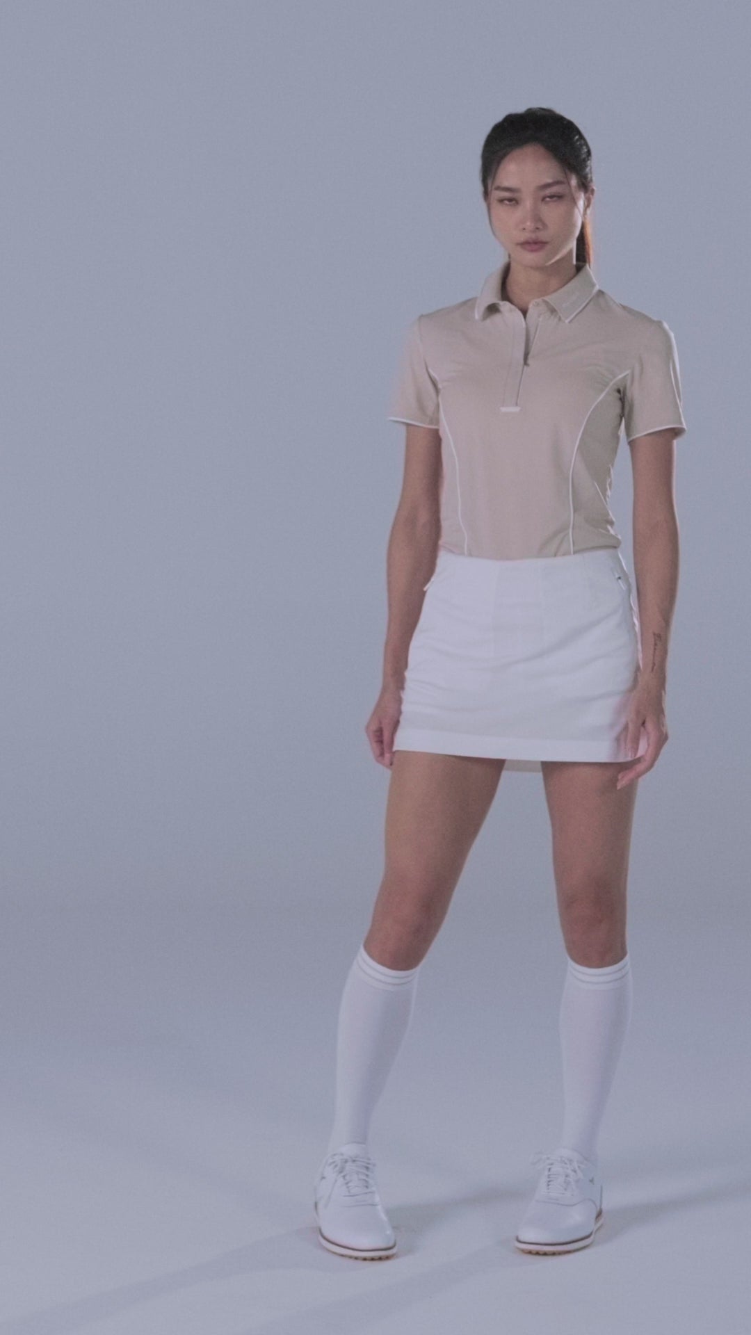 TRANZEND 快乾拉鍊Polo衫 女 米 影片