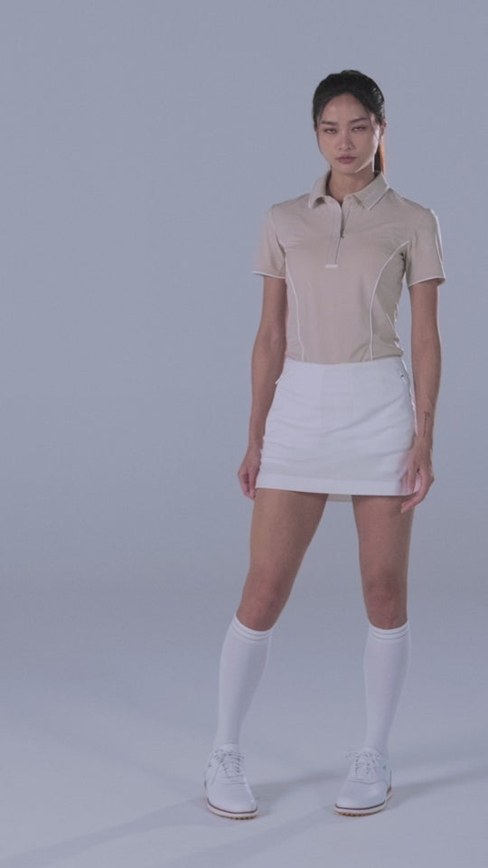 TRANZEND 快乾拉鍊Polo衫 女 米 影片