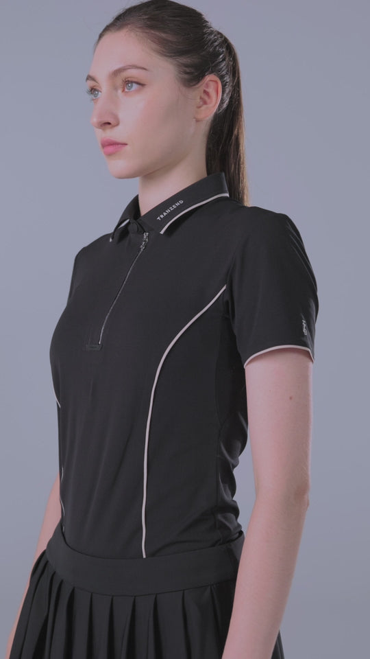 TRANZEND 快乾拉鍊Polo衫 女 黑 影片