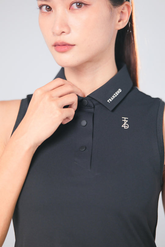 TRANZEND 短版背心Polo衫 女 黑 EC照