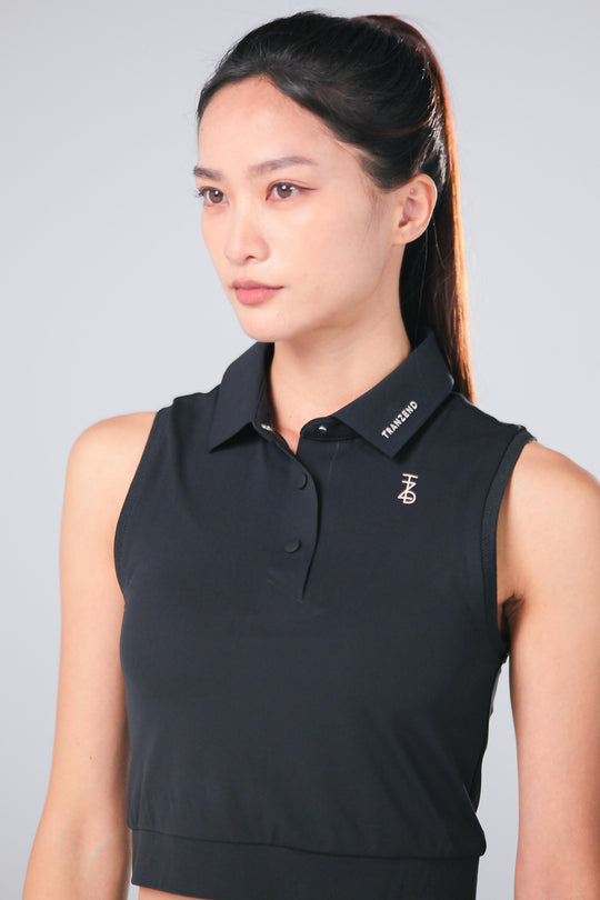 TRANZEND 短版背心Polo衫 女 黑 EC照