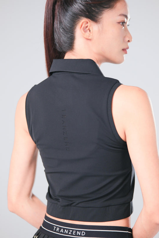 TRANZEND 短版背心Polo衫 女 黑 EC照