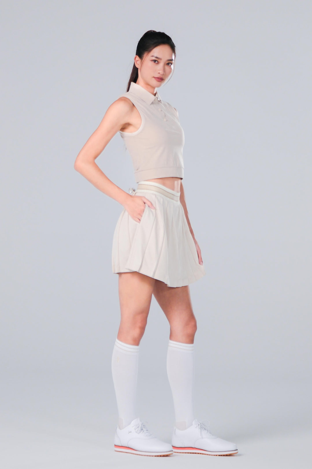 TRANZEND 短版背心Polo衫 女 卡其色 EC照