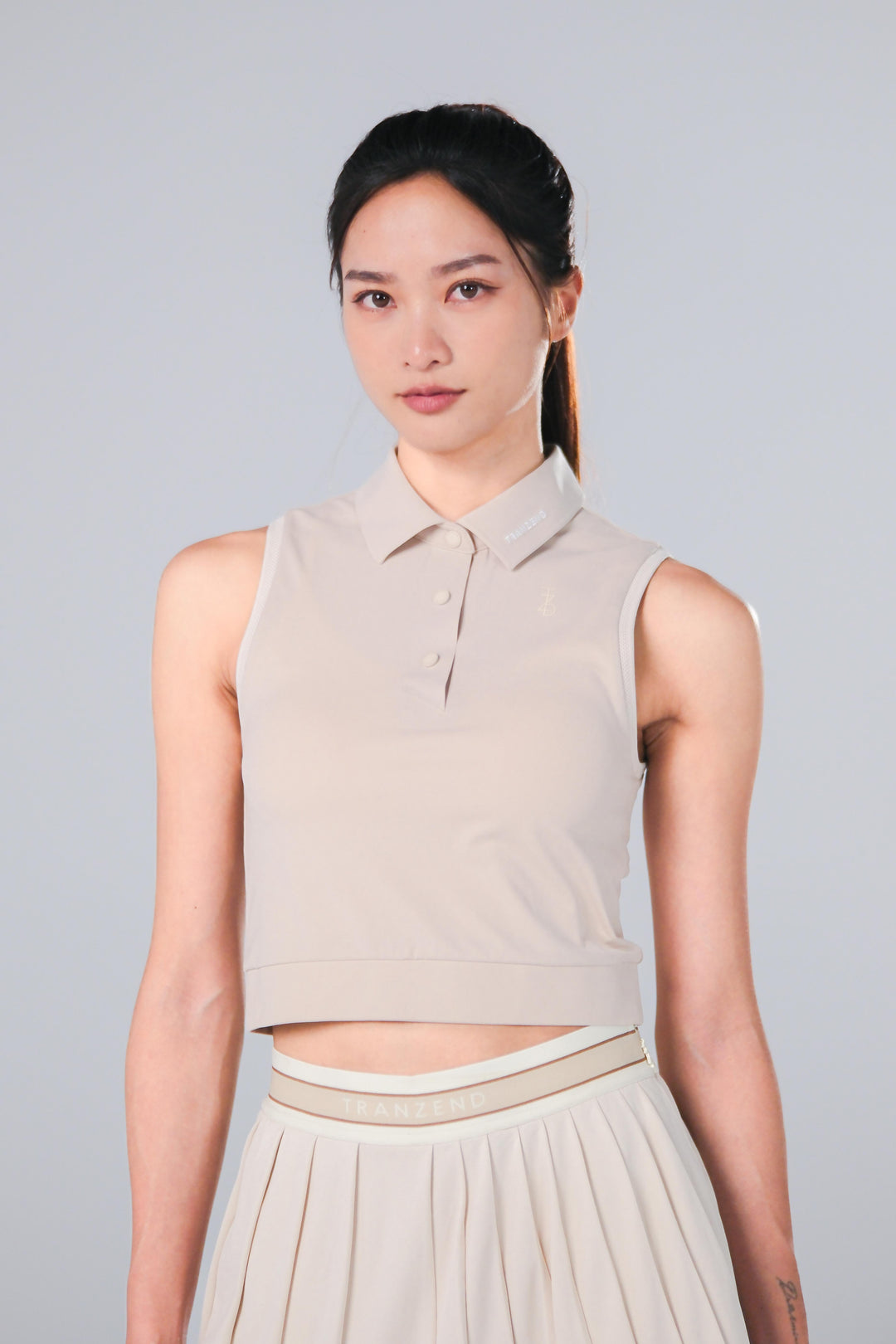 TRANZEND 短版背心Polo衫 女 卡其色 EC照