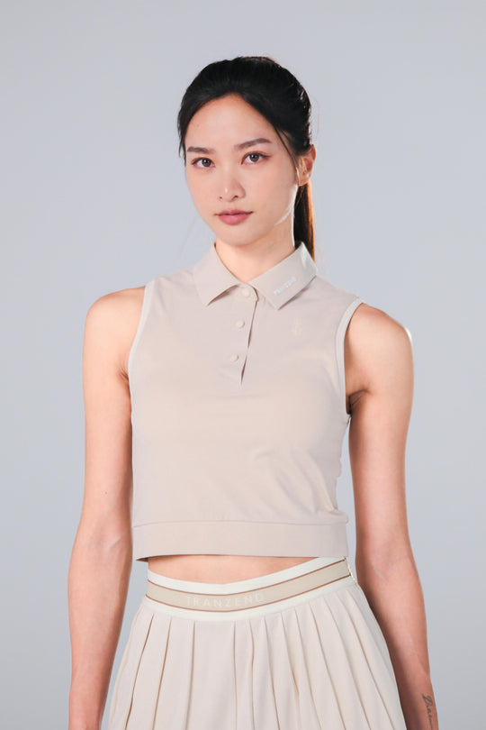TRANZEND 短版背心Polo衫 女 卡其色 EC照