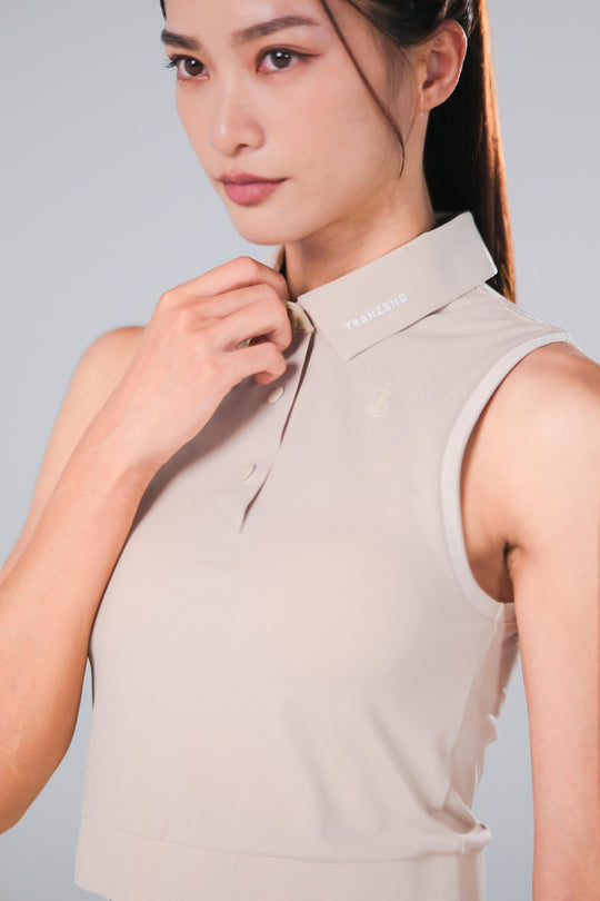 TRANZEND 短版背心Polo衫 女 卡其色 EC照