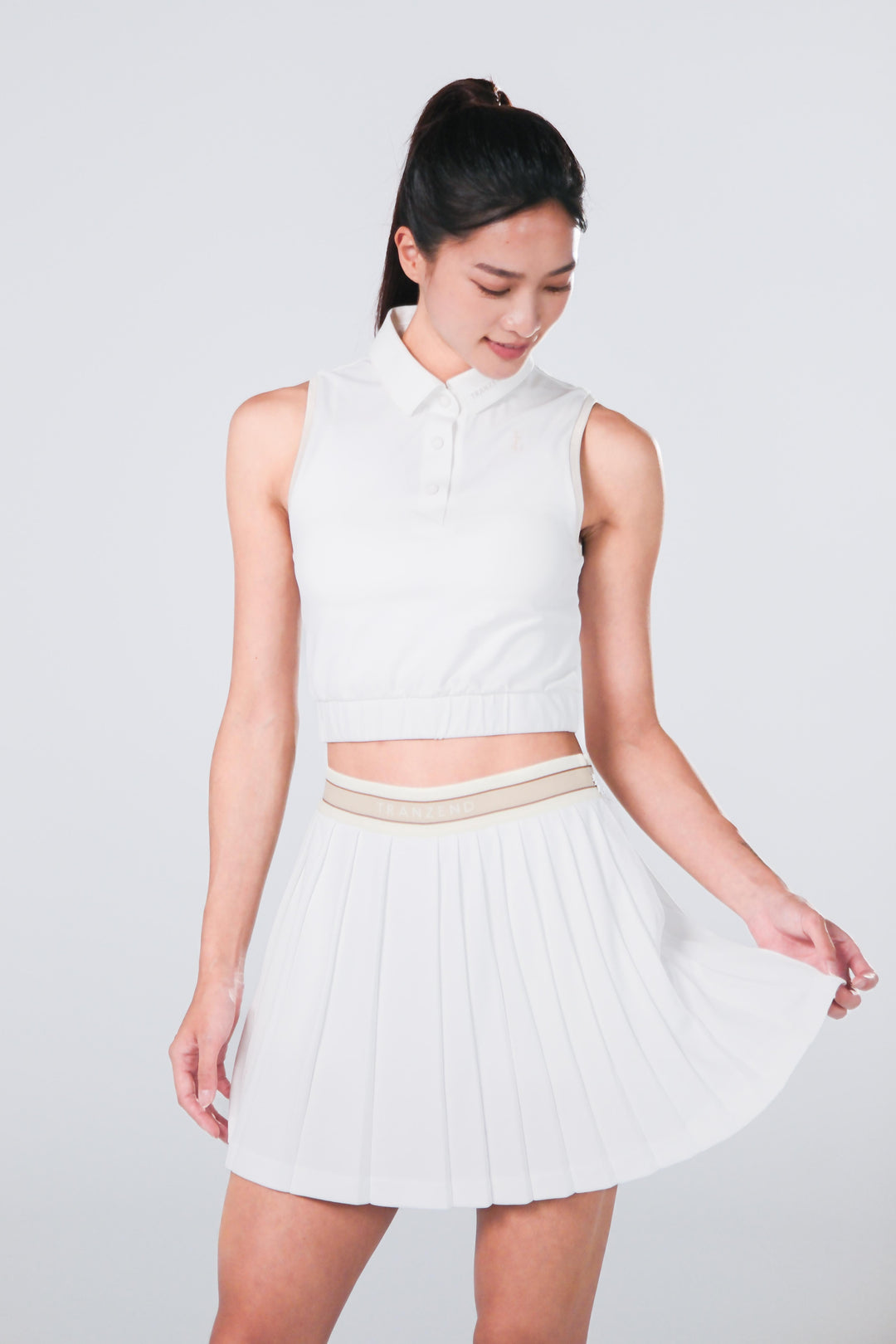 TRANZEND 短版背心Polo衫 女 白 EC照