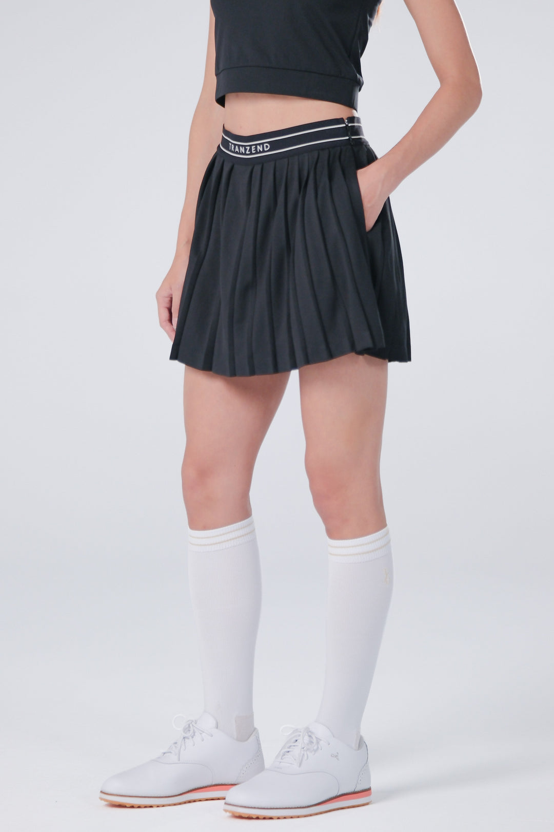 TRANZEND 百褶短裙 女 黑 EC照
