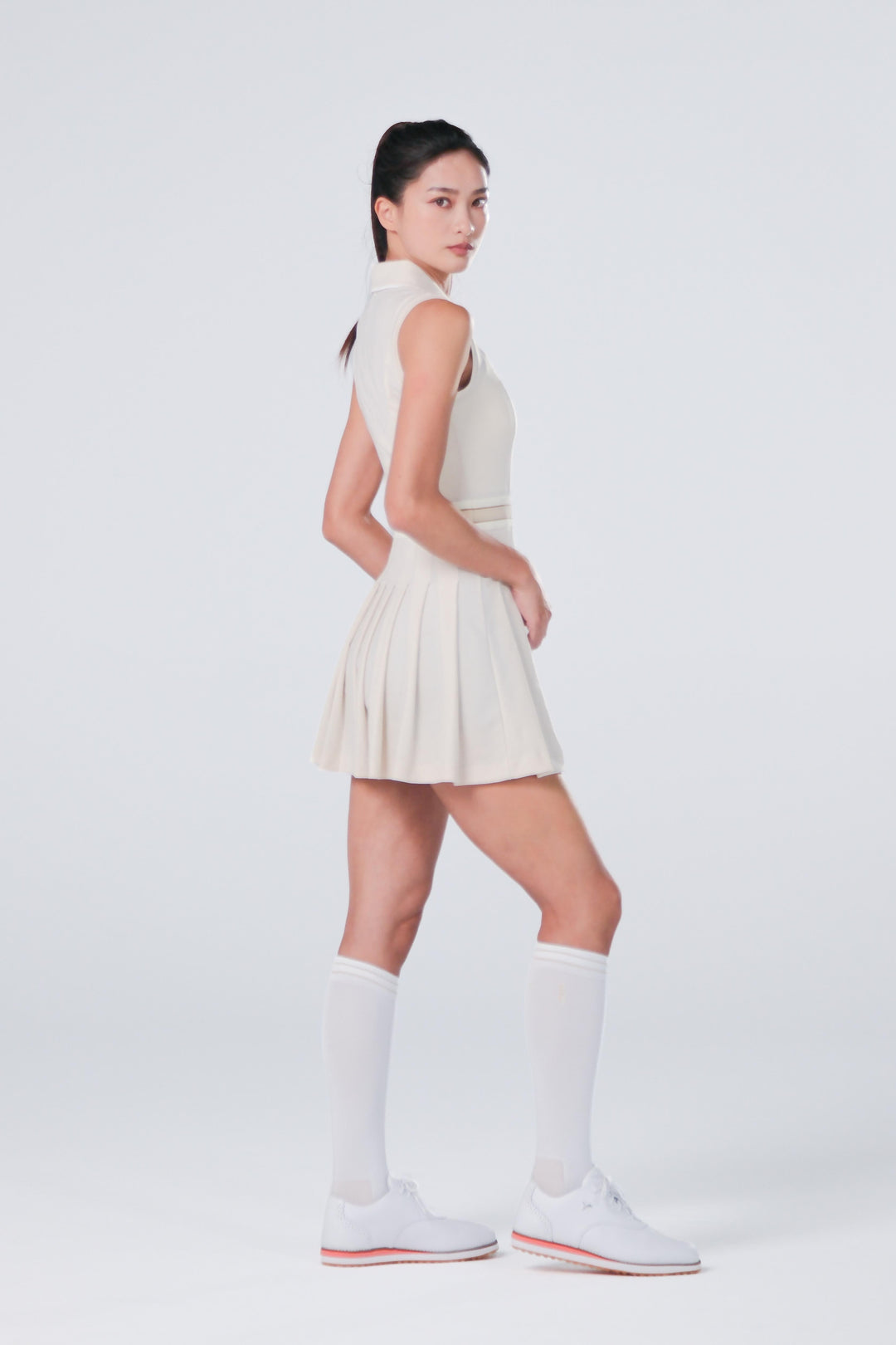 TRANZEND 彈力百褶洋裝 女 象牙白 EC照