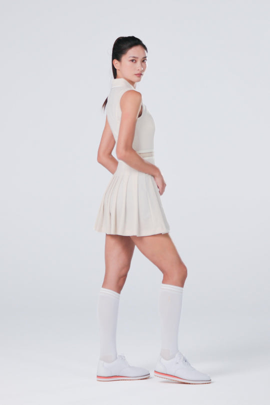 TRANZEND 彈力百褶洋裝 女 象牙白 EC照