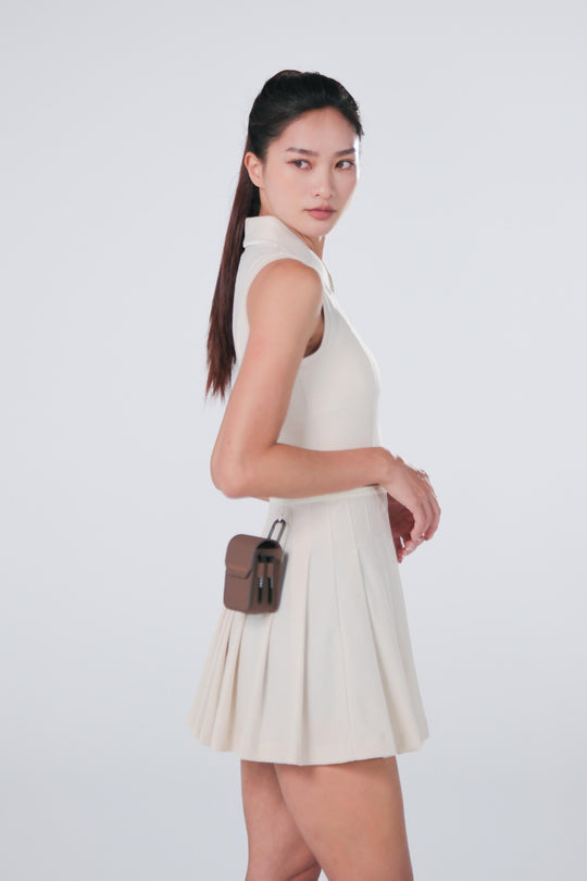 TRANZEND 彈力百褶洋裝 女 象牙白 EC照