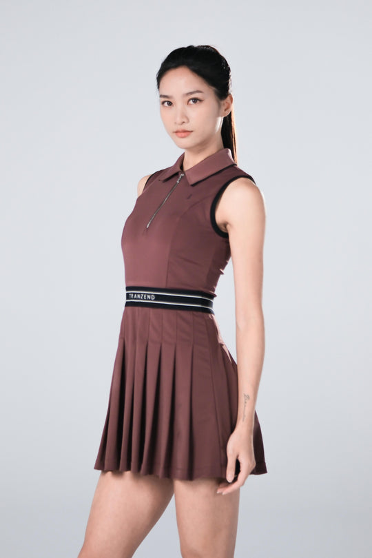 TRANZEND 彈力百褶洋裝 女 土星棕 EC照